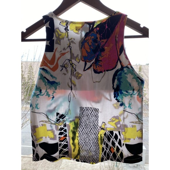 MOST Womens Shirt Top Tank Blouse Multicolor Side Zip Geometric Fits Small - Picture 2 of 7